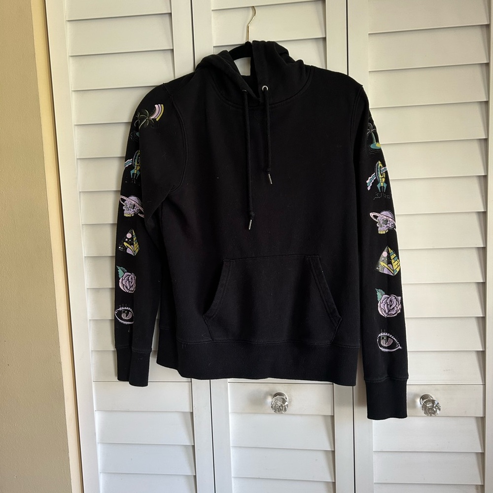 Volcom Black Hoodie with Colorful Sleeve Designs